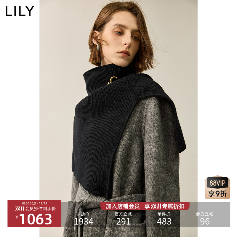 LILY可拆卸围脖设计直身毛呢外套