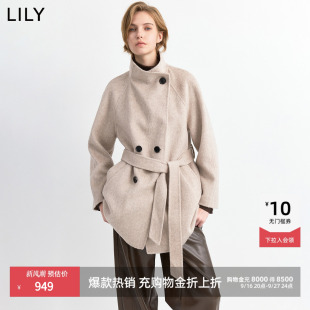 李沁代言LILY羊毛2026冬新款女装立领宽松收腰双面呢毛呢外套