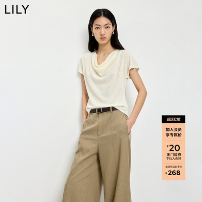 LILY通勤新款莱赛尔混纺针织短袖