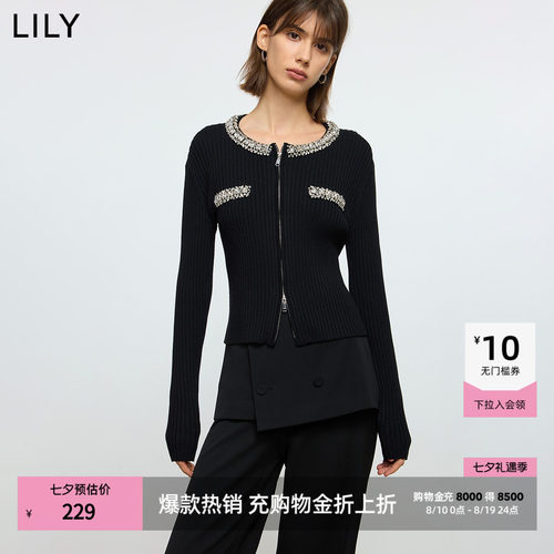 LILY通勤小香风修身圆领针织开衫