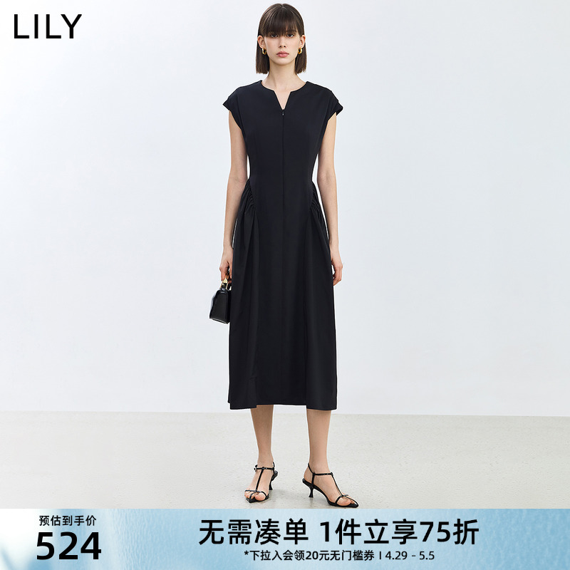 高腰修身拼接小黑裙LILY时尚宽肩