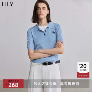 航海系 针织衫 LILY2025新款 小上衣轻薄蓝色短袖 女 PLOL领短款