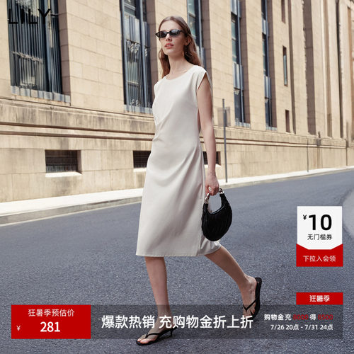 LILY通勤收腰飞袖修身气质连衣裙