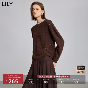 毛衣 含羊毛复古氛围感亮片气质通勤套头针织衫 LILY2025冬新款 女装