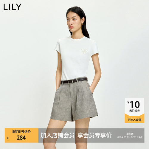 【商场同款】LILY2026夏新款简约正肩休闲通勤纯色圆领短袖T恤女