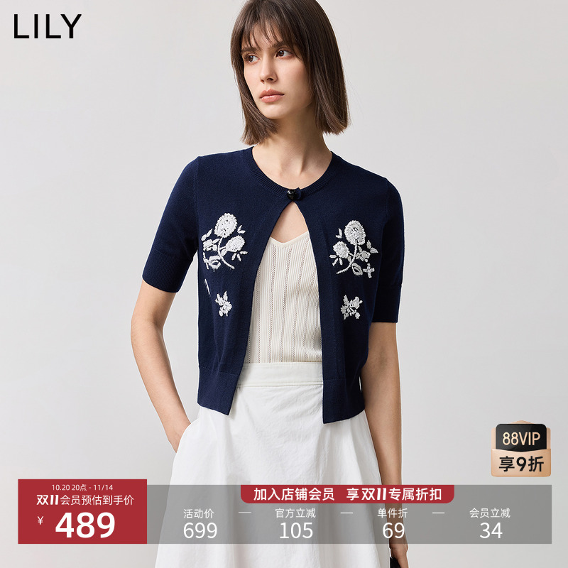 LILY新款短袖披肩针织开衫