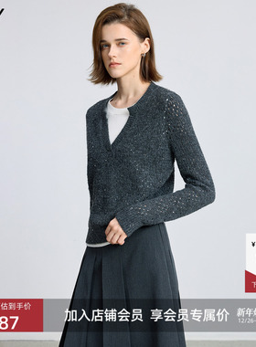 LILY假两件撞色毛衣针织衫2025冬新款女装含羊毛套头上衣打底衫