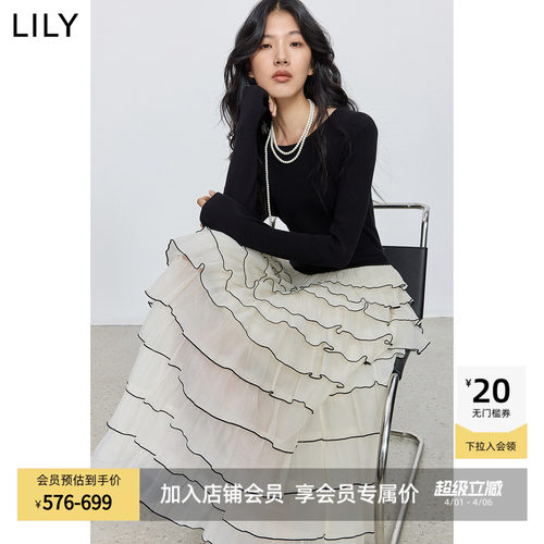 LILY通勤优雅法式修身蛋糕连衣裙