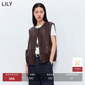 宽松圆领百搭气质通勤深色马甲背心女短款 LILY2026春新款 复古无袖
