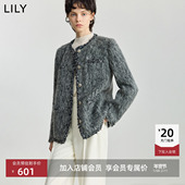 格雷系羊毛混纺气质撞色小香风毛呢外套短款 LILY2025冬新款 女装