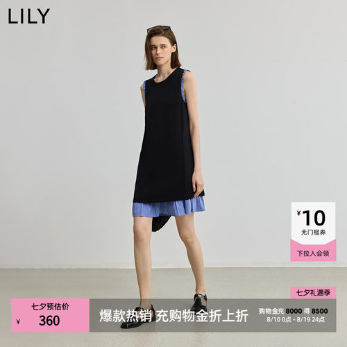 LILY设计感无袖女装圆领连衣裙
