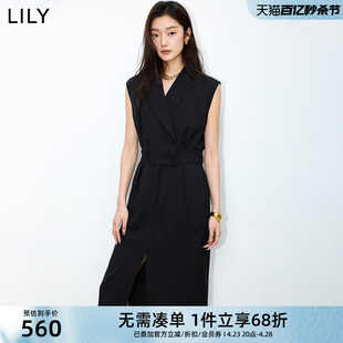 LILY2024夏新款 连衣裙小黑裙 西装 气质通勤款 女装 复古双排扣高腰款