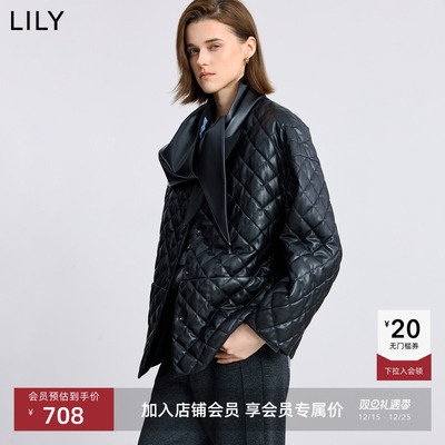 LILY短款鸭绒菱格女装复古羽绒服