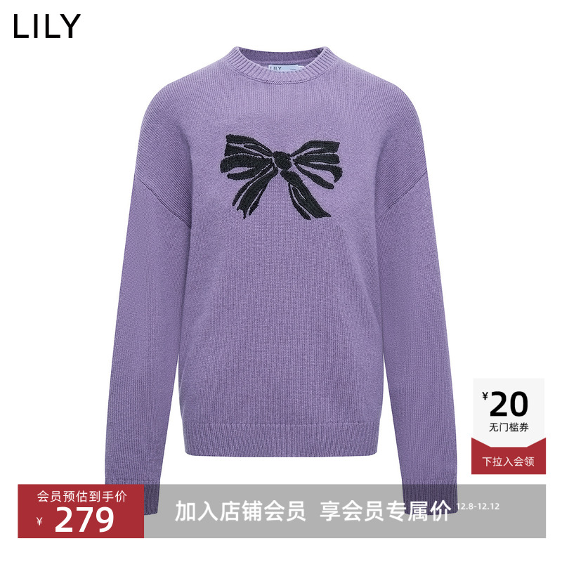 LILY新款宽松通勤蝴蝶结针织衫