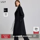 LILY2025冬新款 女装 羊毛桑蚕丝复古抽绳收腰通勤黑色毛呢大衣外套