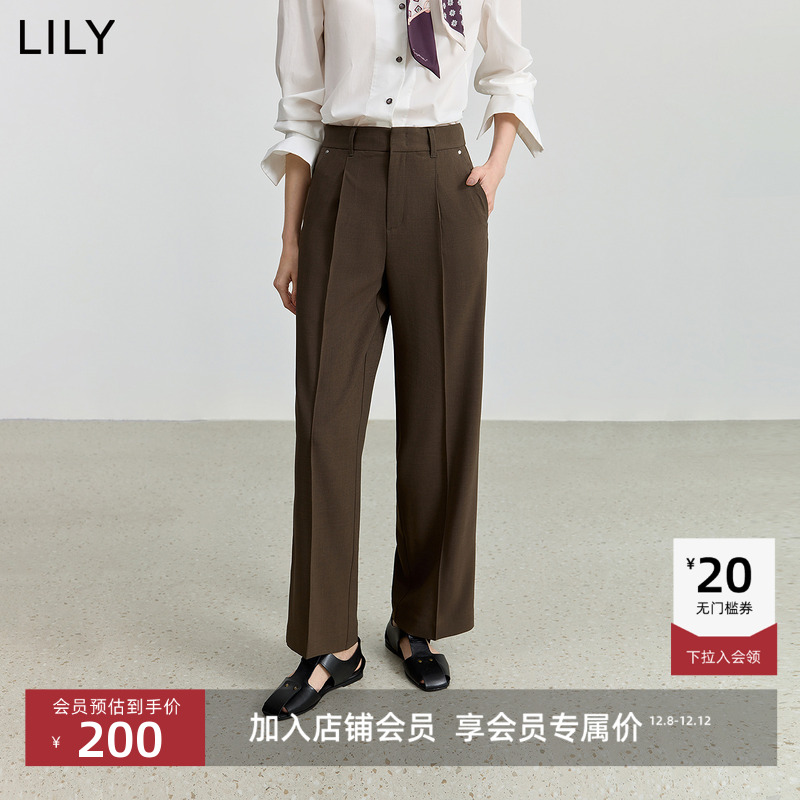 LILY通勤中腰休闲复古直筒裤