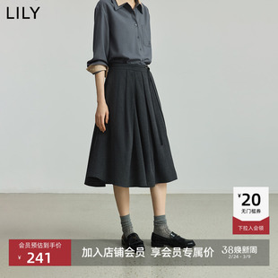 LILY2025新款女装格雷系学院风不对称褶皱气质通勤A字裙半身裙