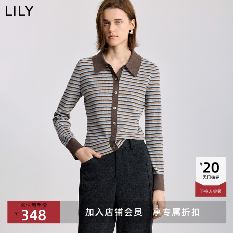 LILY加绒撞色翻领修身加厚开衫