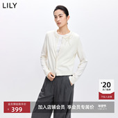 羊毛混纺蝴蝶结钉珠圆领气质通勤针织开衫 LILY2026春新款 女装 外套
