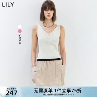 女装 V领修身 气质拼色时尚 LILY2024夏新款 针织吊带背心上衣打底衫