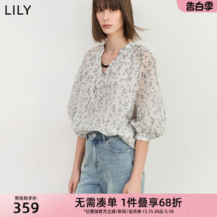 雪纺衫 LILY2024夏新款 垂坠感天丝蝙蝠衫 设计感复古浪漫通勤款 女装