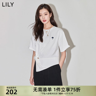 索罗娜设计感扭结上衣百搭白色T恤女 LILY2024夏季 凉感呼吸Tee