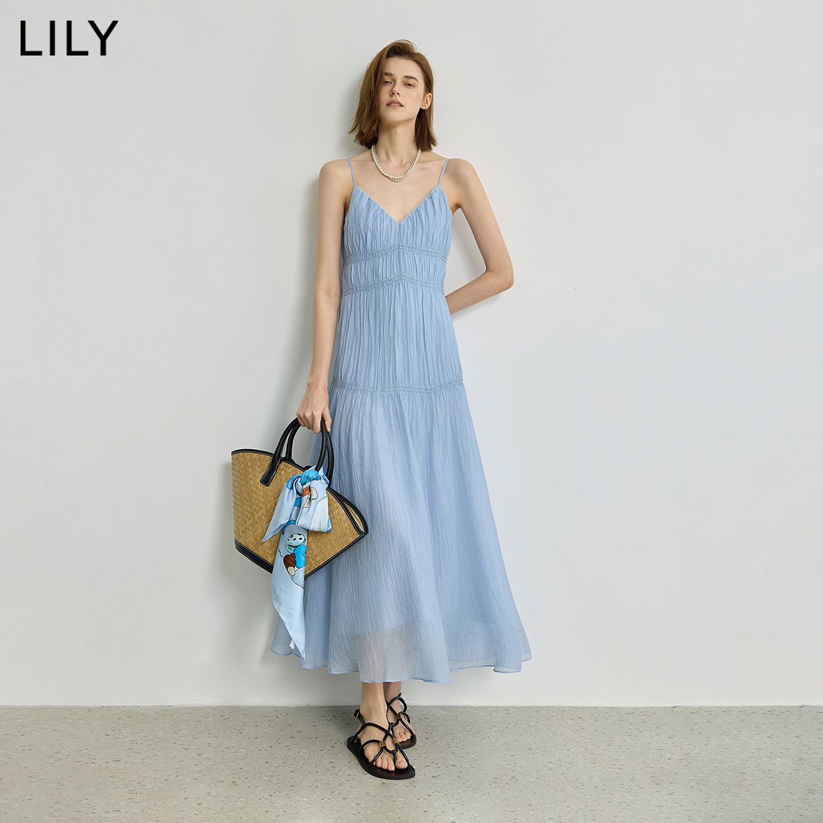LILY女莱赛尔混纺新款吊带连衣裙