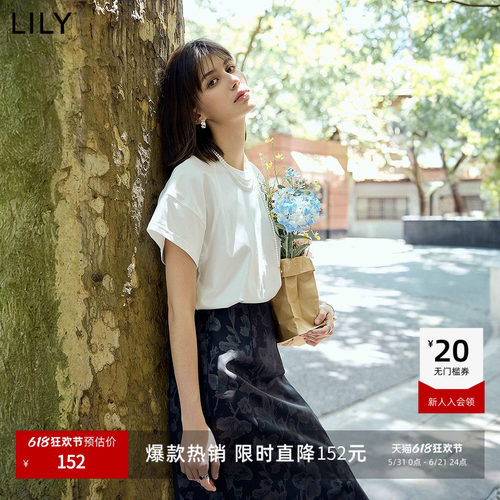 LILY通勤百搭纯色圆领简约短袖