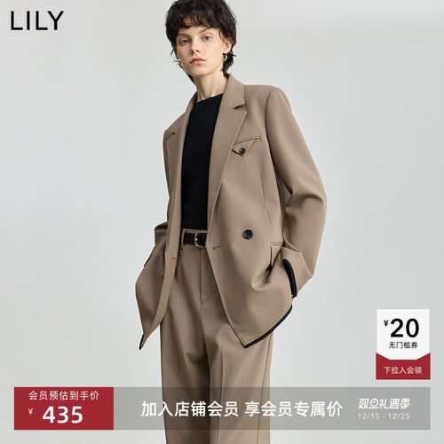 LILY通勤新款羊毛茶色西装外套