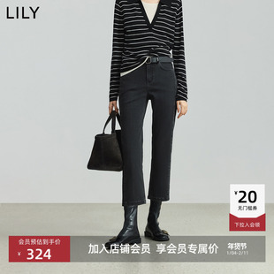 LILY2025新款女装复古水洗修身直筒九分裤通勤黑色牛仔裤烟管裤