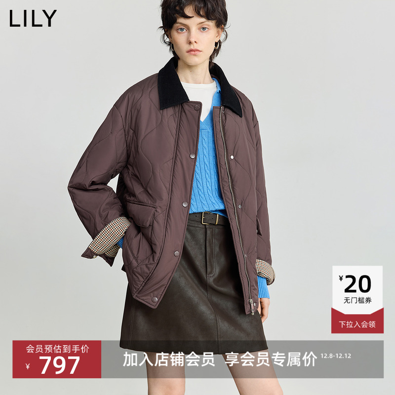 LILY通勤撞色灯芯绒工装外套棉服