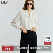 LILY2025新款 花边系带V领垂感通勤衬衫 女装 莫代尔醋酸混纺法式