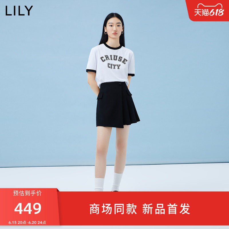 【商场同款】LILY2023夏新款女装洋气不对称百褶显瘦裙裤休闲短裤
