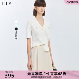 针织开衫 修身 气质通勤款 LILY2024夏新款 时尚 短款 优雅纯色短袖 女装