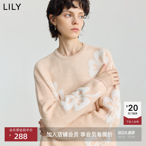 LILY针织衫骆驼绒提花圆领毛衣