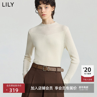毛衣打底衫 100%羊毛LILY2025冬新款 弹力气质针织衫 半高领修身 女装