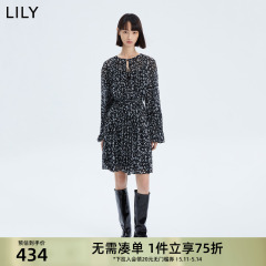 【商场同款】LILY新款女装复古优雅印花高腰款两件套连衣裙