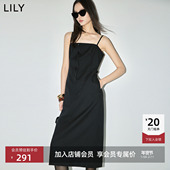吊带小黑裙LILY2025新款 复古气质修身 收腰百搭通勤黑色连衣裙女