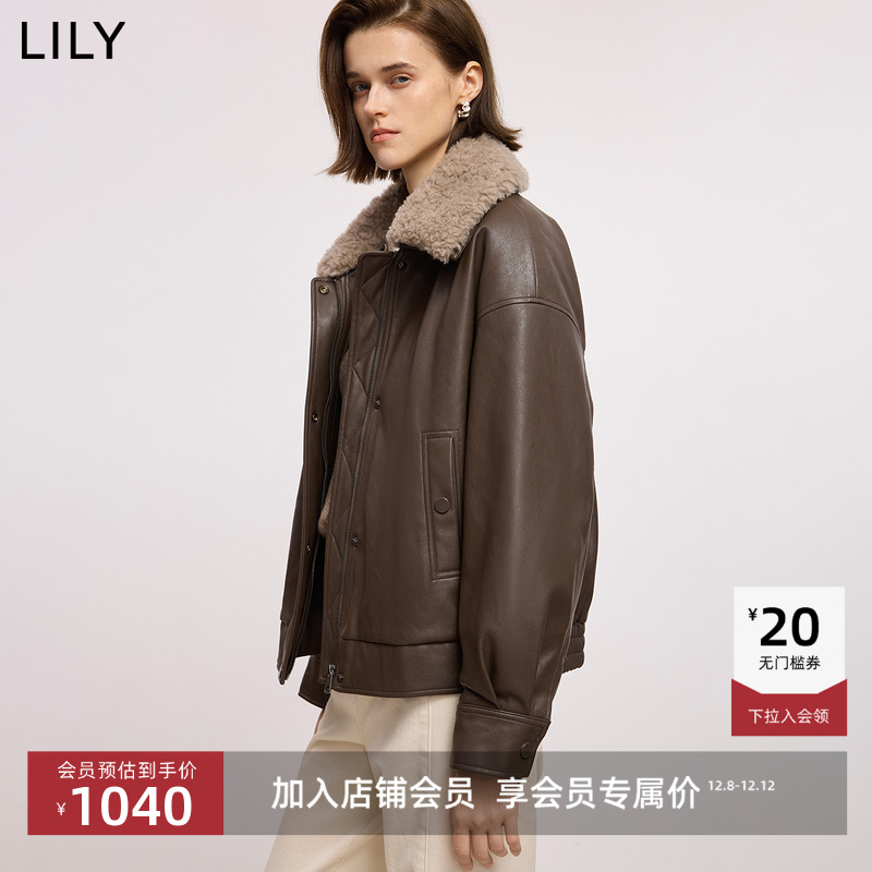 LILY羊毛混纺短款翻领复古羽绒服