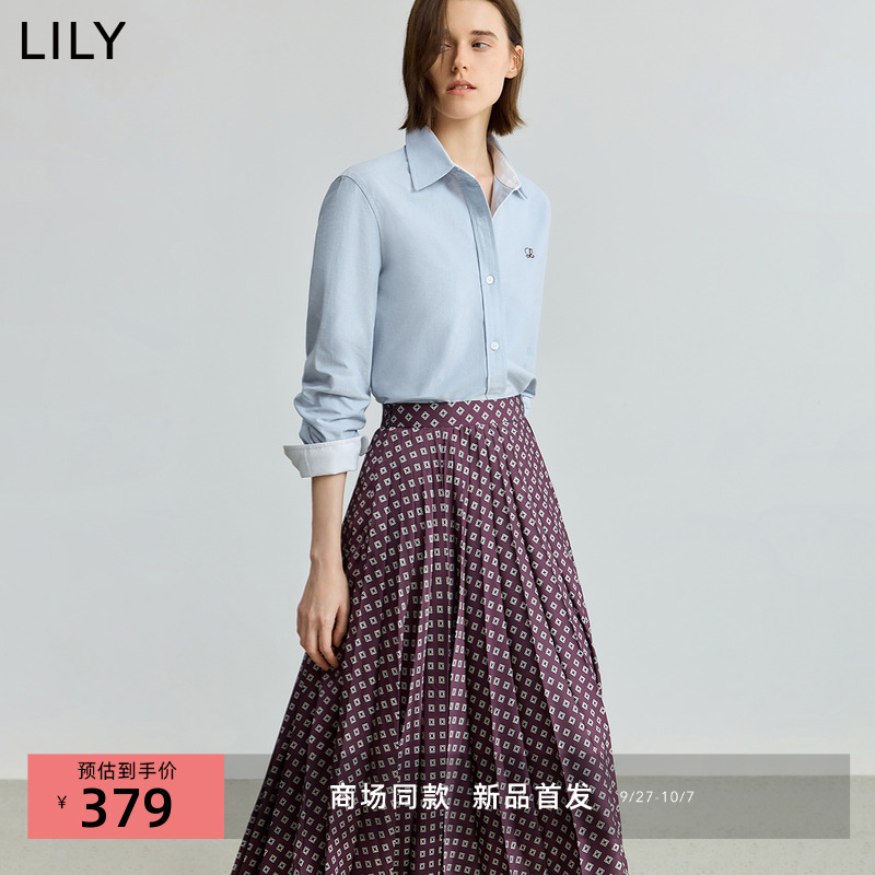 【商场同款】LILY2025秋新款女装纯棉老钱风收腰气质通勤衬衫外套