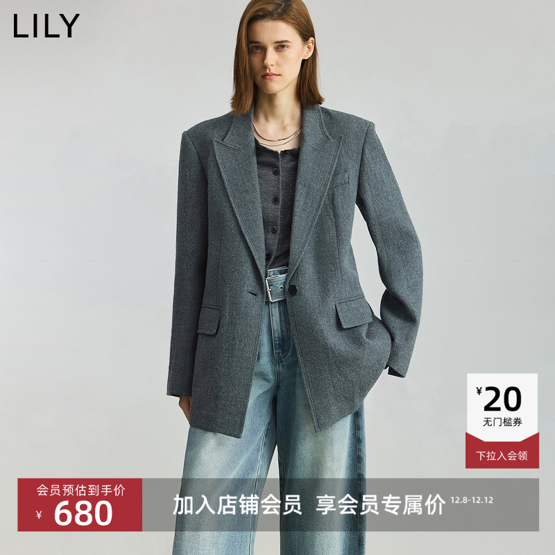 LILY羊毛收腰女装格雷浅色西装