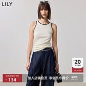 商场同款 LILY2025春新款 撞色圆领弹力修身 无袖 吊带背心T恤女
