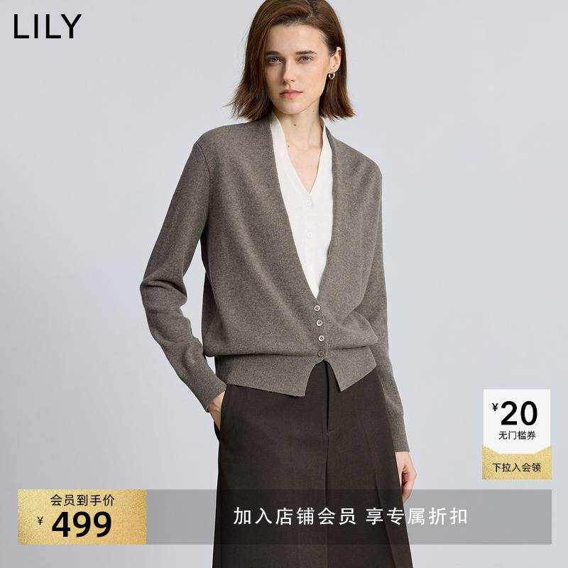 LILY假两件设计感美丽诺羊毛开衫