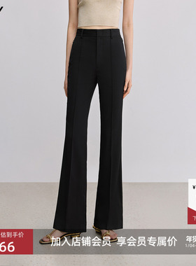 LILY25夏新款女装高腰修身显瘦微喇裤通勤黑色西装裤轻薄休闲长裤