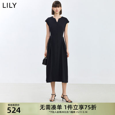 高腰修身拼接小黑裙LILY时尚宽肩