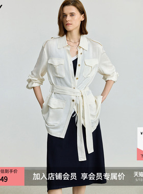 【商场同款】LILY2025秋新款复古工装口袋休闲通勤白色长袖外套女