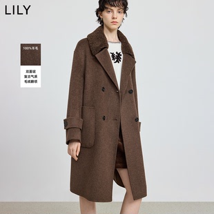 100%羊毛LILY2025冬新款女装复古气质毛绒翻领双面呢大衣毛呢外套