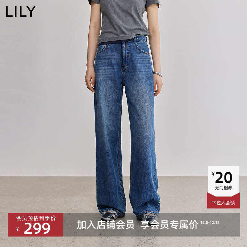 LILY宽松休闲简约直筒牛仔裤