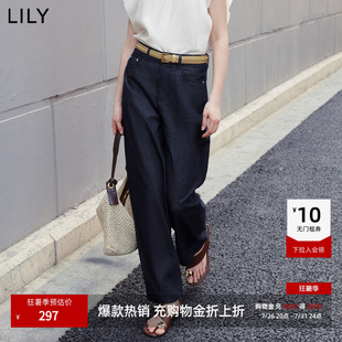 【LILY】夏新款复古休闲通勤直筒裤牛仔裤