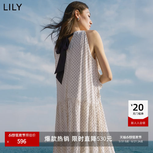 LILY荷叶边挂脖波点复古连衣裙